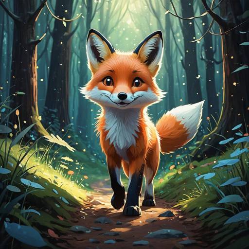 Whimsical Cartoon Fox in Enchanted Woods