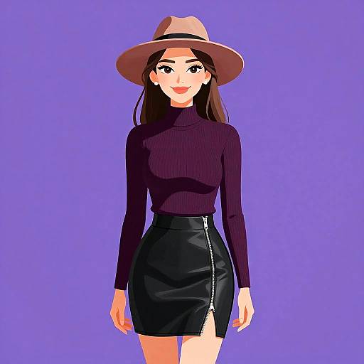 Chic Woman in Burgundy Turtleneck