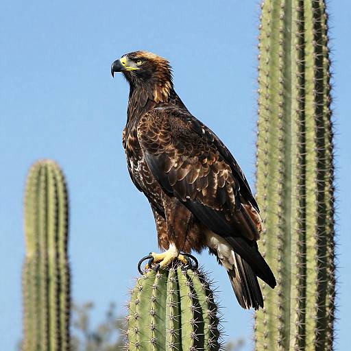 Eagle Perched on Desert Cactus