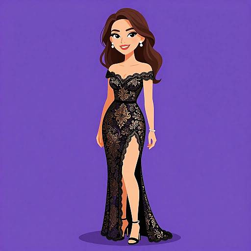 Elegant Woman in Black Lace Gown