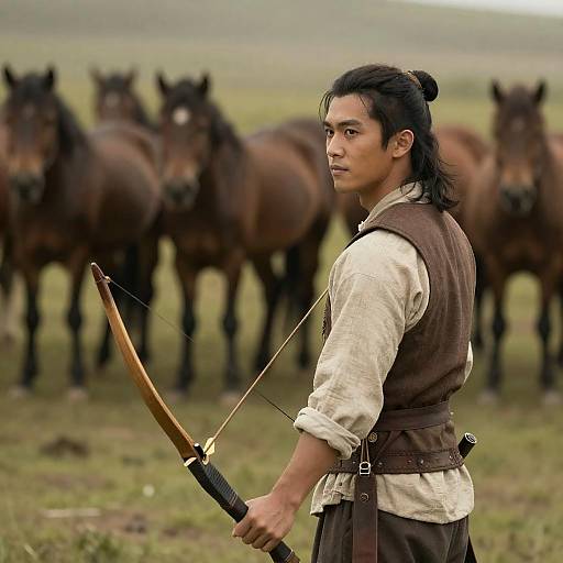 Young Archer with Horses in Background