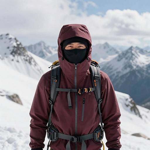 Climber Against Snowy Mountain Landscape