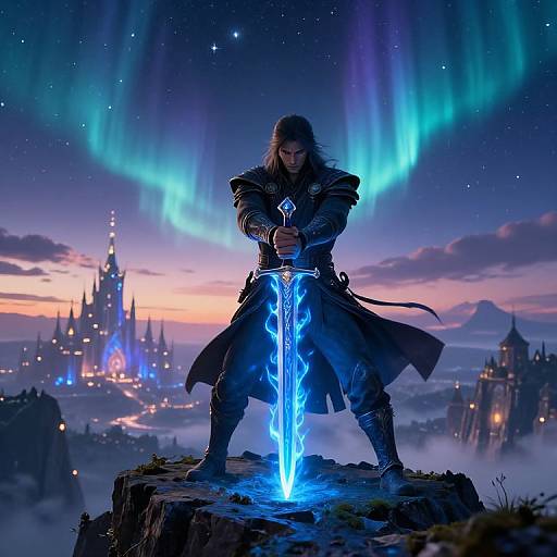 Legendary Hero with Flaming Longsword