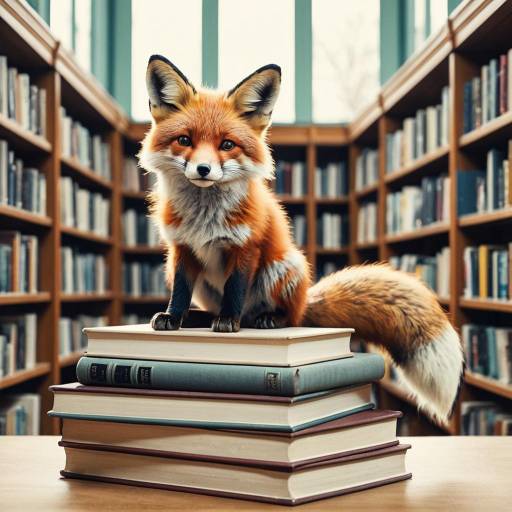 Red Fox Sitting on Books in Library Red Fox Sitting on Books in Library