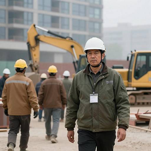 Serious Foreman at Bustling Construction Site