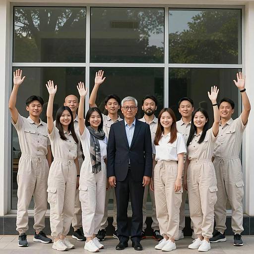 Group Celebration by the Window