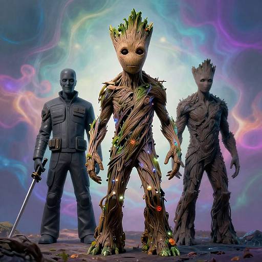 Magritte-Inspired Psychedelic Groot Art