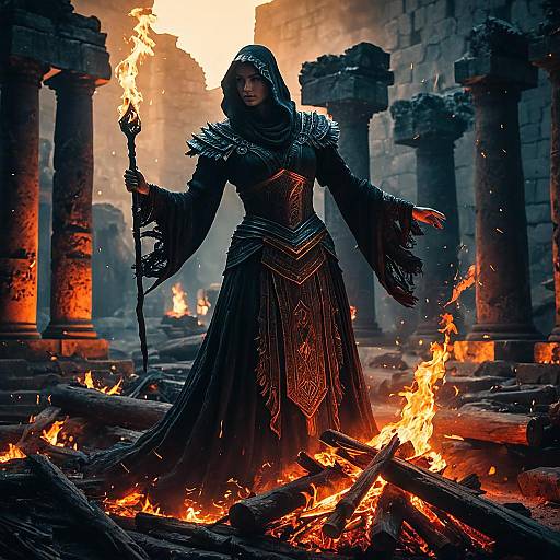 Ember Wraith Dancing in Ancient Ruins