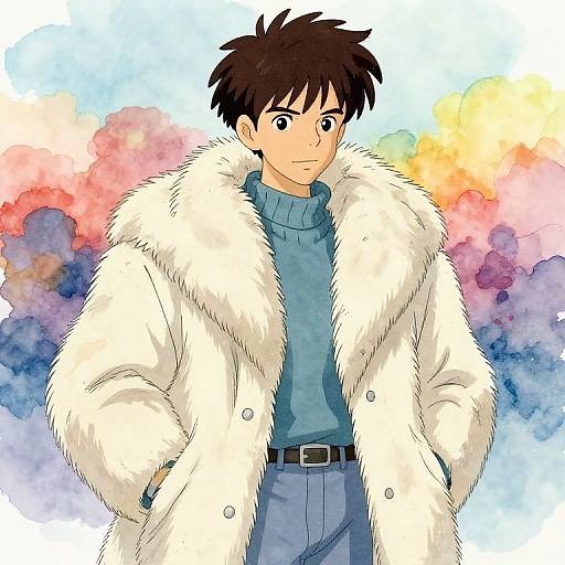 Fashionable Boy in Watercolor Dream