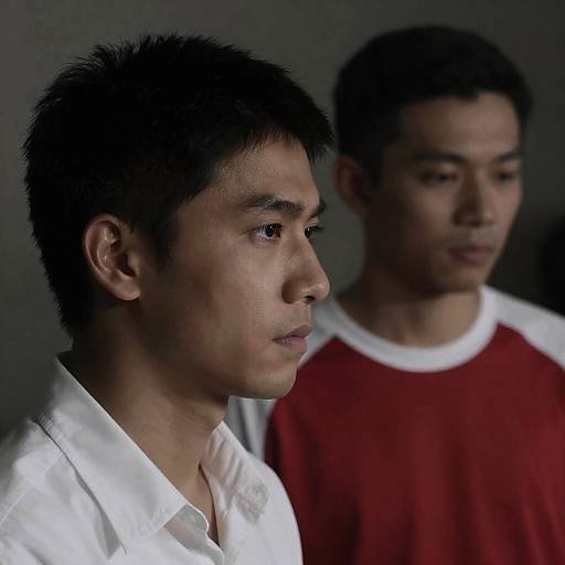 Two Men in Dim Light with Serious Expressions