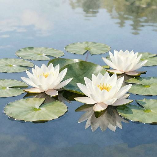 Splendid White Waterlilies on Lake