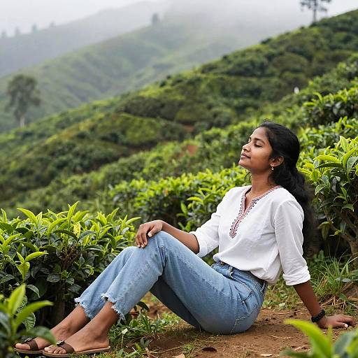 Kerala Girl Relaxing on Tea Plantation Hill