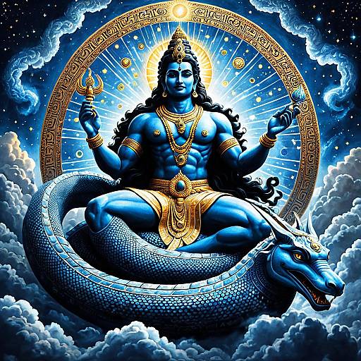 Vishnu on Serpent Ananta Cosmic Guardian