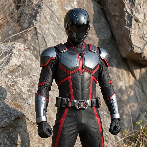 Heroic Figure in Black and Red Armor