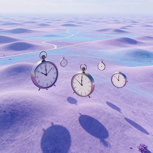 Surreal Dreamscape with Floating Timepieces