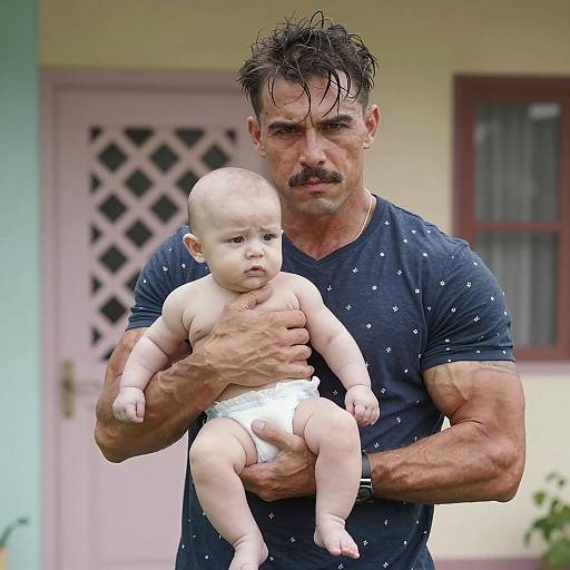 Serious Man with Baby Portrait