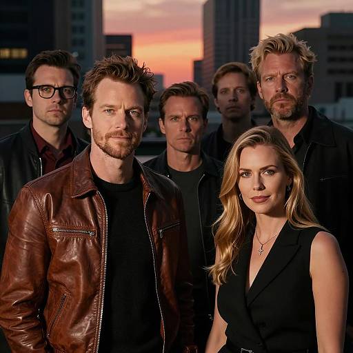 Urban Sunset Portrait with Diverse Expressions