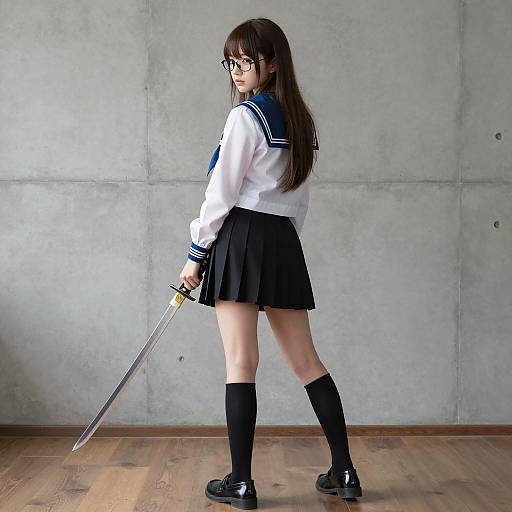 Anime Girl with Katana in Uniform