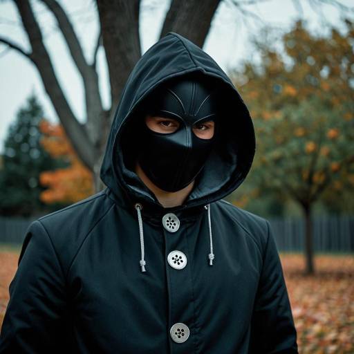 Man Wearing Black Hooded Coat and Mask Outdoors