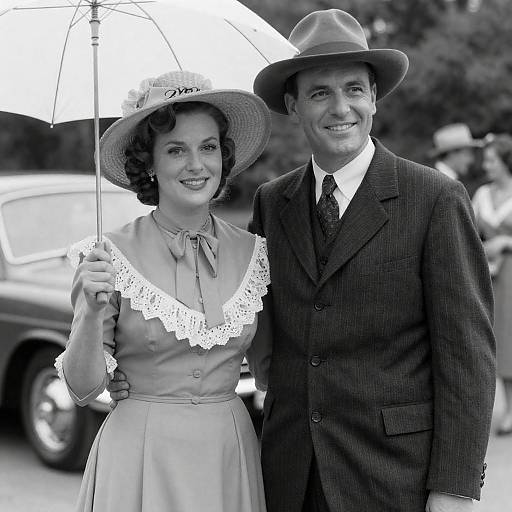 Vintage Smiling Couple with Parasol