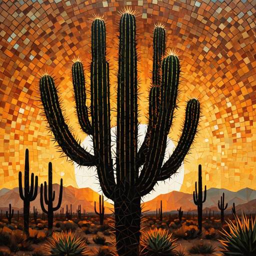 Abstract Cubistic Cacti Sunset