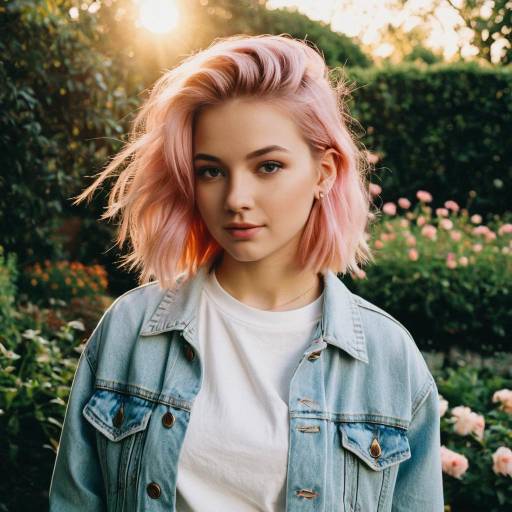 Teen Girl with Pastel Pink Hair in Denim Jacket