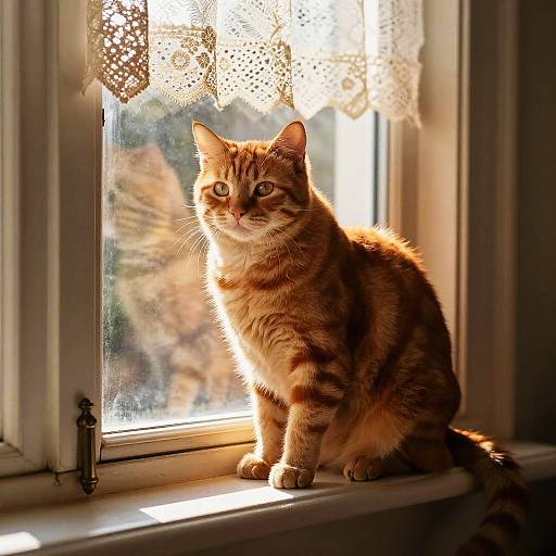 Redhead Cat on Vintage Windowsill