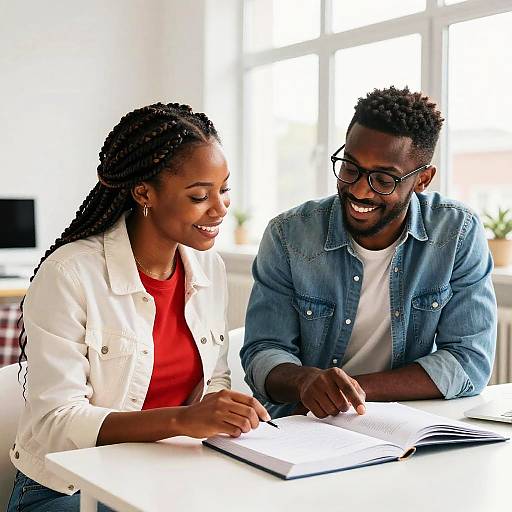 Sunlit Portrait of Couple Reading Together