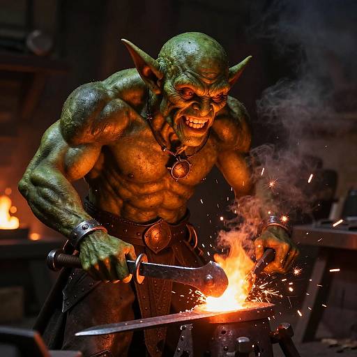 Medieval Green Goblin Blacksmith Forging