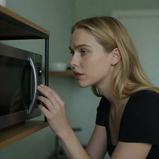 Intense Gaze in a Dim Kitchen