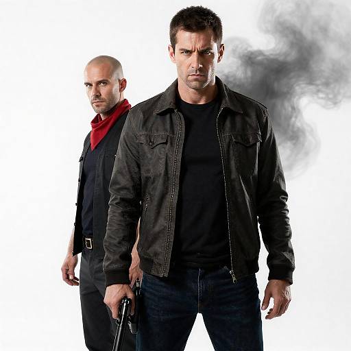 Intense Portrait of Two Men with Gun