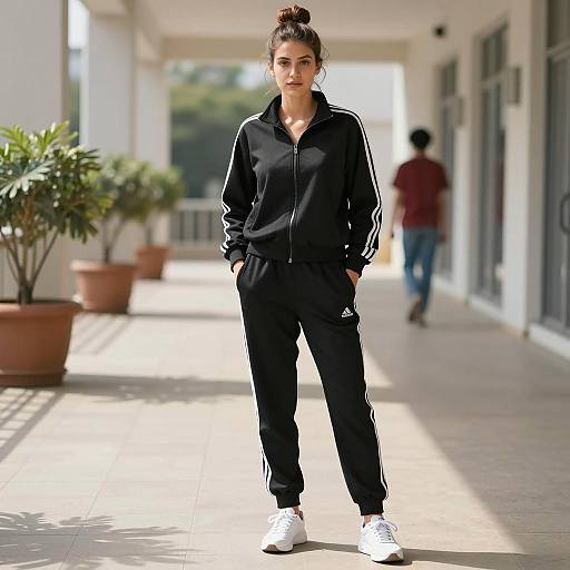 Stylish Young Woman in Adidas Tracksuit