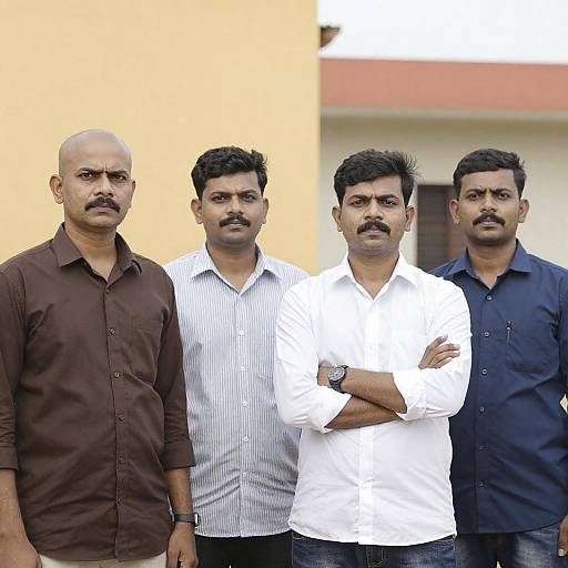 Four Men in Colorful Architectural Setting