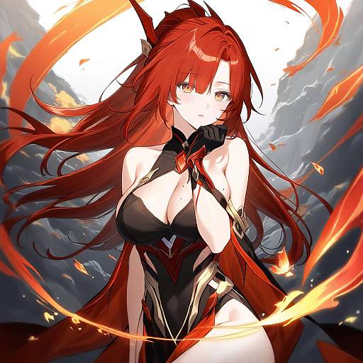 Illustration of Murata himeko (vermillion knight), honkai (series) in the style of Masuishi kinoto