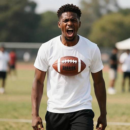 Intense Football Fan Shouting on Field