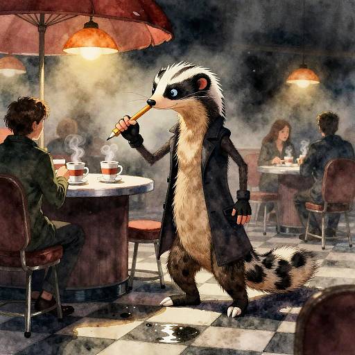 Noir Weasel Detective in Misty Diner