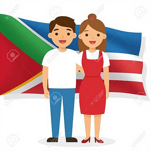 English Cartoon Couple with Flag