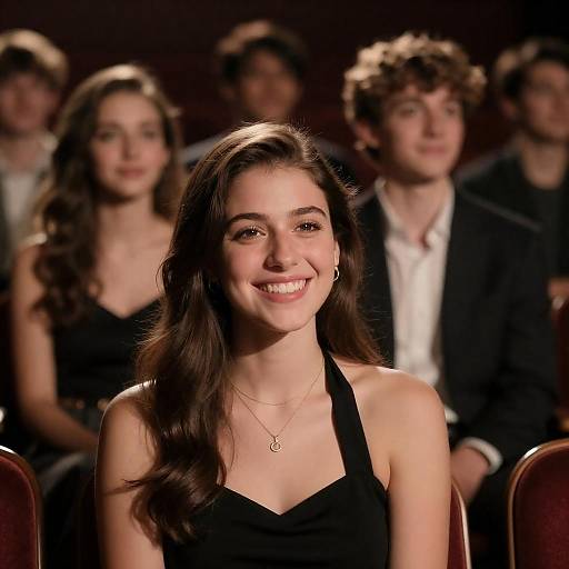 Smiling Woman in Dimly Lit Theater