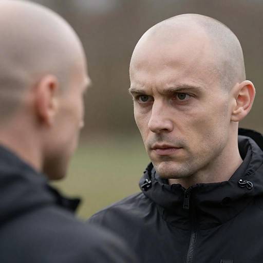 Intense Bald Man in Outdoor Profile