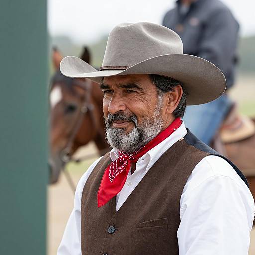 Charming Cowboy Posing with Horse