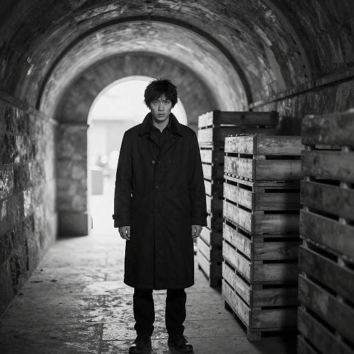 Dramatic Tunnel Portrait in Black-and-White