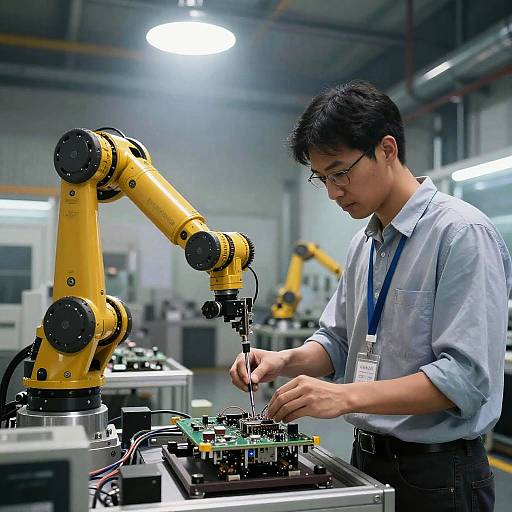 Futuristic Robot Assembling Electronics