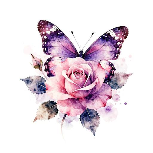 Watercolor Rose and Butterfly Tattoo