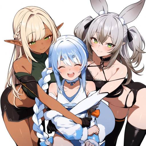 Virtual Youtuber Girls Embracing in Thighhighs
