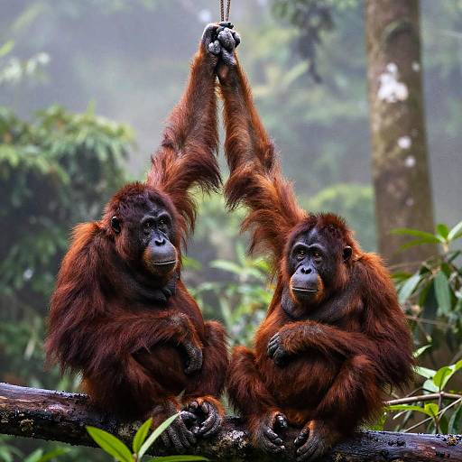 Orangutans in Indonesian Rainforest Mist