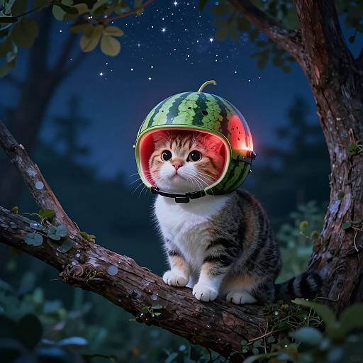 Mystical Cat with Watermelon Helmet