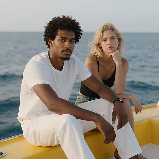 Serene Ocean Scene with Diverse Duo