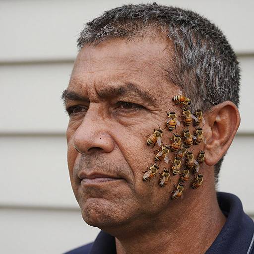 Middle-Aged Man Surrounded by Bees