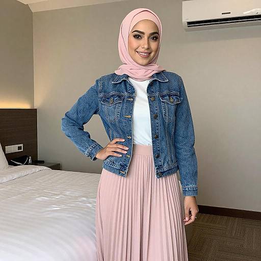 Smiling Woman in Pink Hijab Indoors