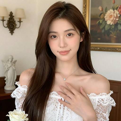 Young Woman in White Lace Portrait